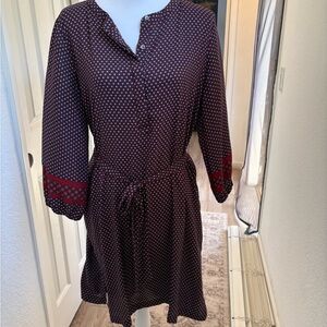 LOFT Burgundy Long Sleeve Dress with Polka Dots